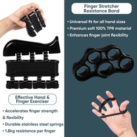 ASAB 6 Pcs Hand Grip Strengthener Kit Finger Strengthener Forearm Trainer Non Slip Gripper Handle Grip Ring Stress Relief Egg and Ball Wrist Muscle Fitness Finger Exerciser and Stretcher with Bag