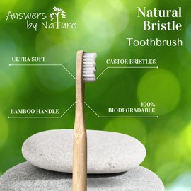Answers by Nature Answers by Nature Natural Bristle Toothbrush [4-Pack], Ultra Soft Castor Bean Bristles, 100% Biodegradable, Plant Based Bristles and Bamboo Handle