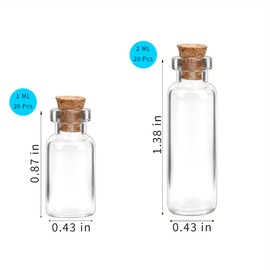 Hufopik 40 Pcs Small Glass Jars with Cork Stoppers, Mini Potion Bottles（20 pcs of 1 ml and 20 pcs of 2 ml）