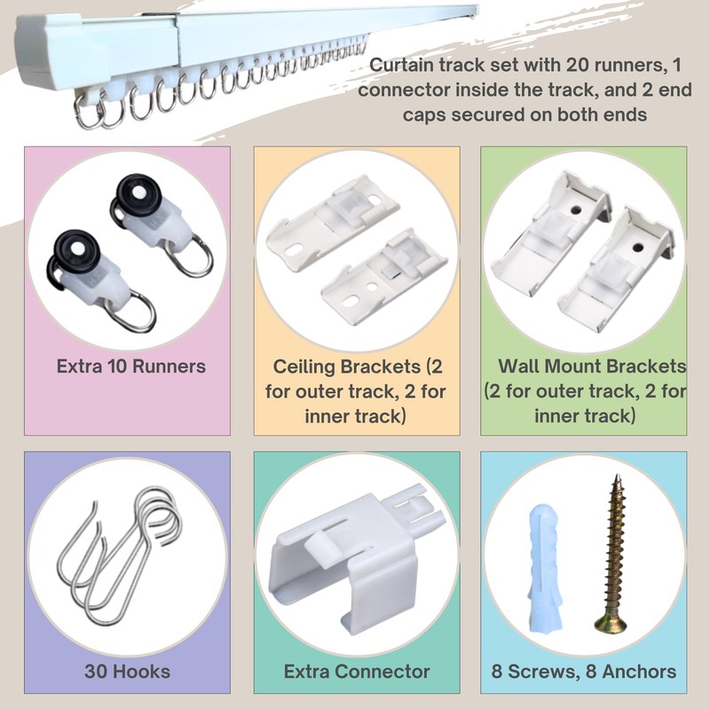 OooWow 3.8 to 6.8 ft Aluminum Retractable Ceiling Curtain Track