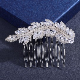 Missgrace Silver Sparkling Leaf Bride Wedding Hair Comb Rhinestone Crystal Bridal Headpiece Hair Accessories for Women