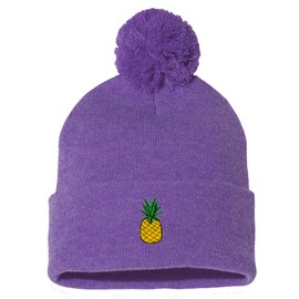 Love Sketches Embroidered Pineapple Thick and Warm Skull Cap Cuffed Pom Beanie Men Women Kids (Heather Purple)