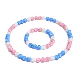 DERAKUS Baseball Necklace 18in Baseball Chain and Bracelet Set Beaded Necklace Pollyanna for Men Women Bling Rhinestone Drip (Light Blue+Pink+Colorful White)