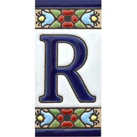 Signs with Numbers and Numbers on Ceramic Tile Hand-painted Cord Technique for Signs with Names, Addresses and Signposts Design Flowers Mini 7.3 cm x 3.5 cm (Letter "R")