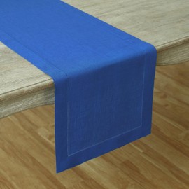 Solino Home Linen Royal Blue Table Runner 144 Inches Long - Classic Hemstitch 100% Pure Linen Easter Table Runner 14 x 144 Inch Ideal for Dining, Wedding, Parties