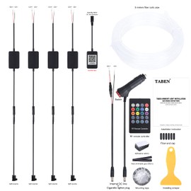 TABEN Car Ambient Light Kit, 5 Metres Integrated Fibre Optic Multicoloured Atmosphere Lighting Music Sync Sound Active Memory Function Wireless Remote Control and Bluetooth App Control 12V-24V