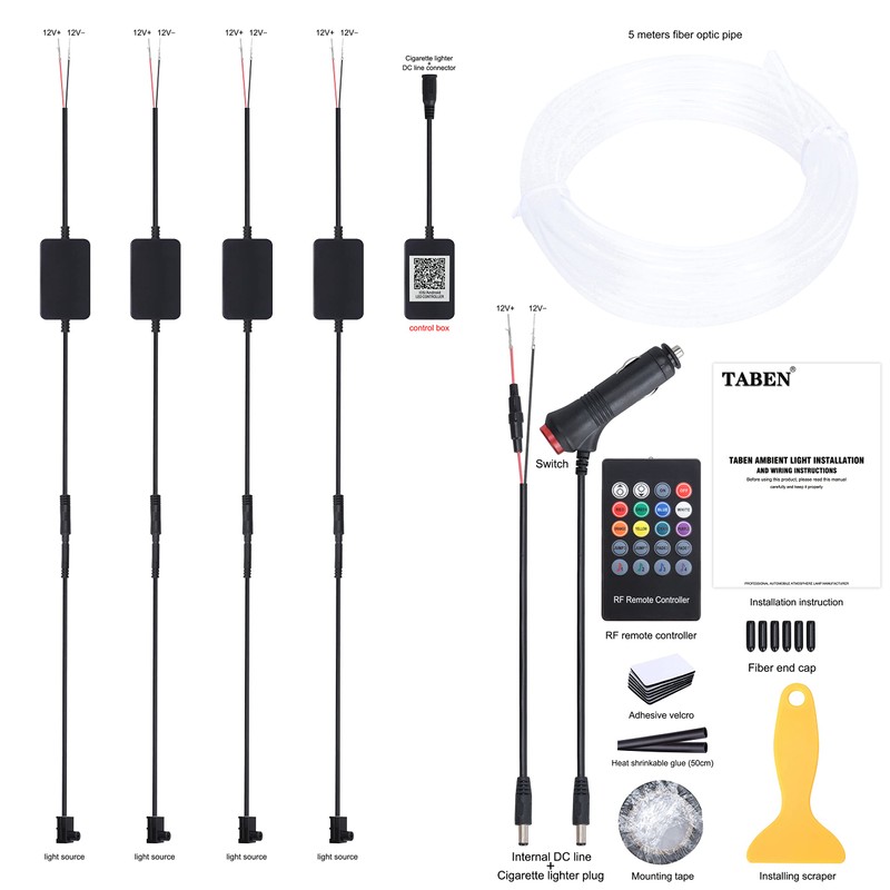 TABEN Car Ambient Light Kit, 5 Metres Integrated Fibre Optic