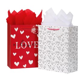 Vammy Vammy 13" Large Valentine's Day Gift Bag with Tissue Paper, 2 Pack Paper Gift Bags (Love, Heart) for Valentine's Day Birthday Mother's Day