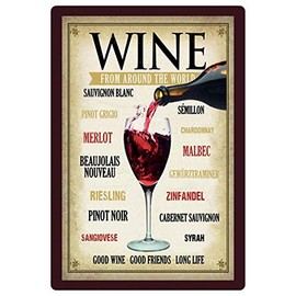 Tin Sign 20 x 30 cm Domed Wine from Around The World Redwine Wine Decorative Gift Sign