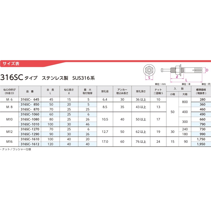 Sanko Techno SUS316 Stainless Steel All Anchor 316SC Type 316SC-