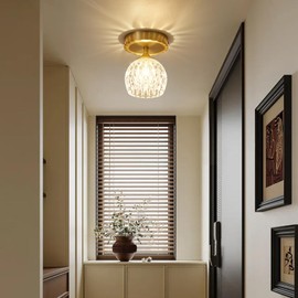 2 Pack Semi Flush Mount Ceiling Light, Light Luxury Ceiling Light Fixture, Clear Crystal Lampshade Vintage Hallway Lights Fixtures, Brass Base Flush Mount Ceilings Lights for Bedroom【No Bulb Included】