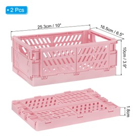 PATIKIL Collapsible Basket, 2 Pcs 10 x 6.5 x 3.9 Inch Stackable Storage Crates Foldable Plastic Baskets Desk Organizing Container for Home Kitchen Office, Pink