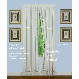 Today's Curtain, Hellina Tapework Panel Pair 84", White, 4-Piece-Set, 80" W x 84" L