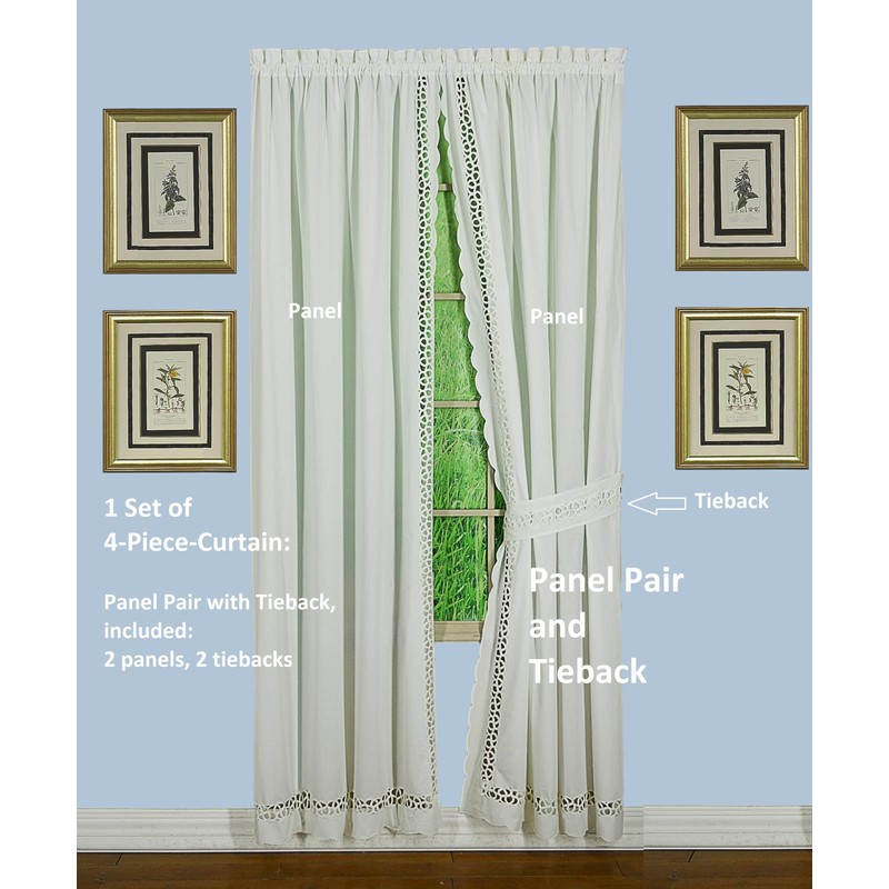 Today's Curtain, Hellina Tapework Panel Pair 84", White, 4-Piece-Set, 80"