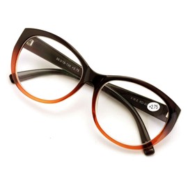 Oversize Women Reading glasses - Magnified Readers Cateye Vintage Jackie Oval - Clear lens (Brown, 2.50)
