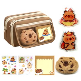 KUIRUNRX® Pencil case, multi-layer cute pencil case, school supplies, pencil case, large pencil case with accessories, can be used as a gift for friends and family, brown, cute