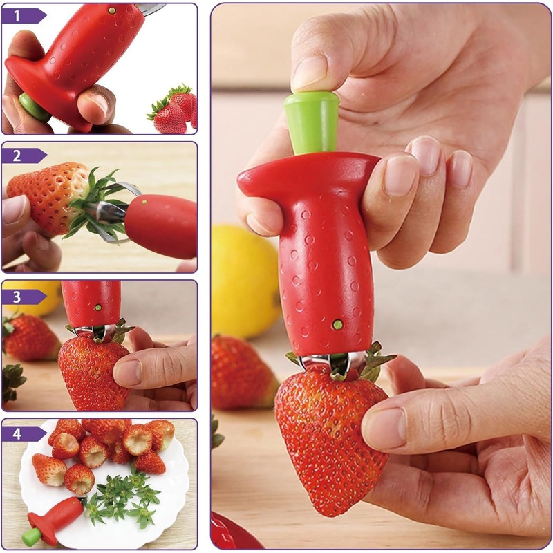 Strawberry Huller,Multi Function Fruit Corers Tool,Red Gem Remover Fruit Corer,Stainless
