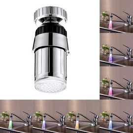 3 Color Led Faucet Lights Temperature Sensor Three Color Changing Faucet Tap LED Faucet Light Water Faucet LED Aerator Long Type 360 Degree Rotatable for Kitchen Bathro​om 2PCS