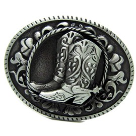 Belt Buckle, Western Cowboys Oval Vintage Boots Flower Metal Buckle, Fashion Jean's Accessory, for Men and Women, Size 3.5"2.7", Weight 2.68Oz