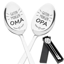 Grandma and Grandpa Gifts, Set of 2 Coffee Spoons with Engraving Beste Opa Oma Der Welt, Stainless Steel Spoon, Birthday Gift, Christmas Gifts, Anniversary, Meaningful Gifts for Grandma and Grandpa