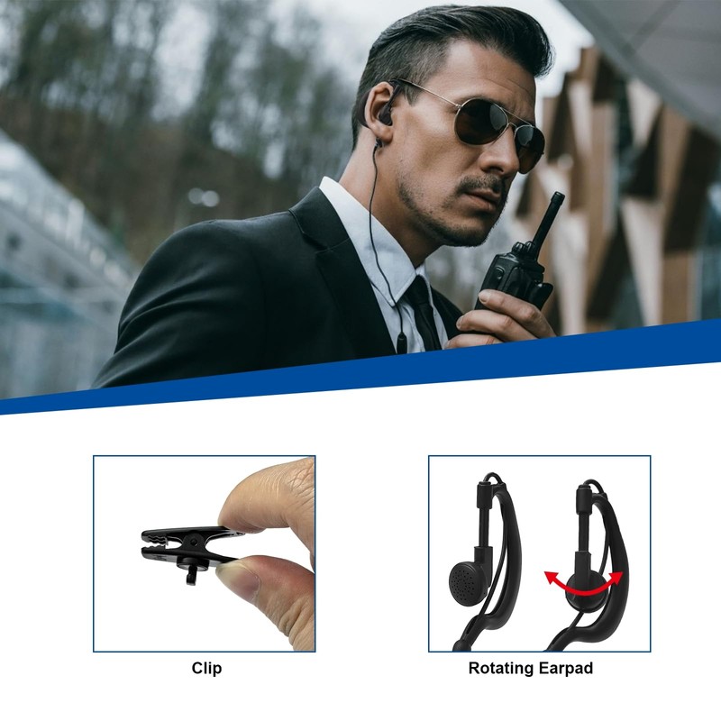 Akoree 2-Pack G-Shape Clip Ear Piece Walkie Talkie Headset 2