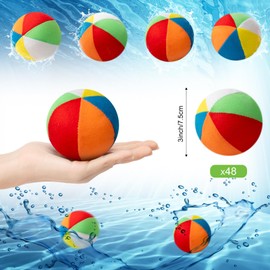 Lewtemi 48 Pcs 3 Inch Water Balls Water Absorbent Ball Fight Soft Six Color Splicing Bouncing Bomb Balls Swimming Pool Games Party Favors for Summer Outdoor Boy Girl Adult