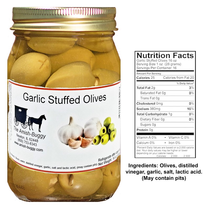 Stuffed Large Olives - Two 16 oz. Jars (Garlic Stuffed