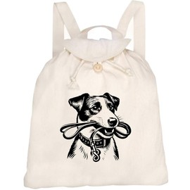 Azeeda 'Jack Russell Holding Dog Leash' Canvas Rucksack/Backpack (RK00039159)