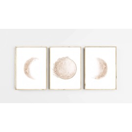 double critical Lemmami Papeterie Set of 3 Poster Wall Pictures Moon Phases Pampas Grass Boho Decorative Pictures DIN A4 Living Room Bedroom Decoration (Set of 3 Pictures, Beige, Wall Decor)