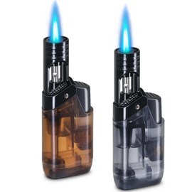 Laffizz 2 Pack Torch Lighter Mini Butane Lighter Multipurpose Lighter Utility Lighter with Wand Jet Flame Refillable Lighter Windproof Pocket Lighter for Candle Camping BBQ Grill (Without Fuel)