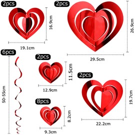 JANLOFO Valentine Decoration, Heart Garland, Hanging Swirl, Garland, Wedding, Proposal, Party, Decoration, Anniversary Celebration, Confession, Decoration, For Photography, Red
