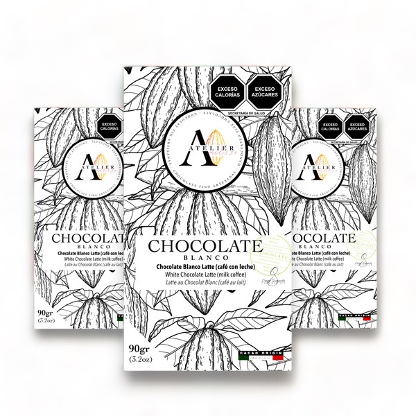 MIL534 | Pack de 3 Barras de Chocolate BLANCO CON CAFÉ (90g cada una) | Chocolate Natural Artesanal con Cacao Mexicano Sustentable | Sin Gluten