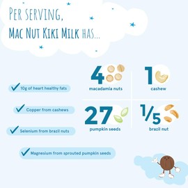 Kiki Milk Plant-Based Milk - Organic Mac Nut Seed Milk - Calcium & Magnesium Source - Gluten, Gum, GMO, Dairy, Soy, Glyphosate Free - Shelf Stable (32 oz Pack of 6)