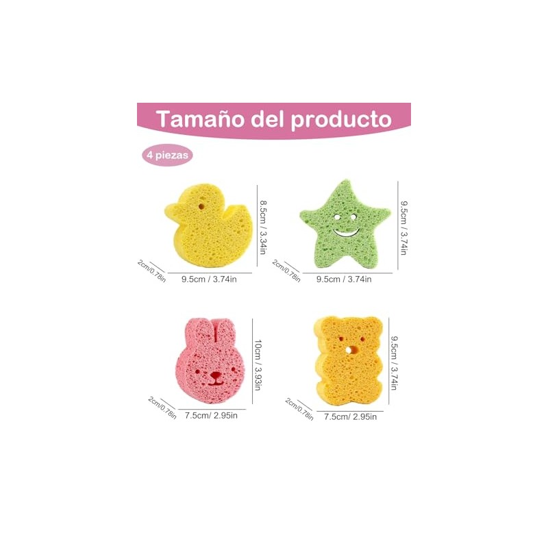 4 Piezas Esponja Para Baño Bebe, Esponja De Baño Para