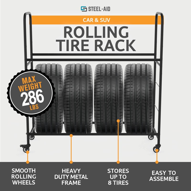Rolling Tire Rack – Metal, Adjustable, Tire Stand & Protective