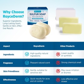 Roycederm Sulfur Soap - Sulfur Face Wash Bar with 10% Volcanic Sulfur- 2 Bars