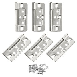 sourcing map 6Pcs 3x1.4 Inch Door Hinges Non-Mortise No Noise Bifold Door Hinges Plating for Cabinet Furniture Window Wardrobe, White Nickel