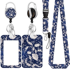 ID Badge Holder with Lanyard, Retractable Badge Reel with Swivel Belt Clip, Detachable Lanyard Name Card Tag Vertical ID Protector Badge Reel for Nurse Doctor Office Employees (Romantic Flowers)