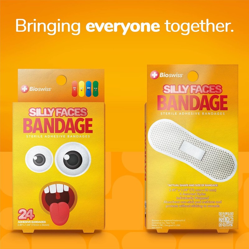 BioSwiss Bandages, Silly Faces Shaped Self Adhesive Bandage Set, Latex