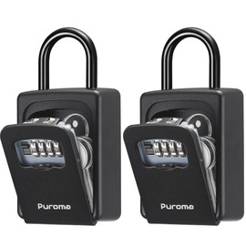 Puroma Lock Box, Large Key Lock Box Resettable Combination Lockbox, Portable Wall Mount Lockbox Security Safe Box for Outside Outdoor Home Office Door Handle House Key, Pure Black (2 Pack)