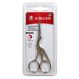 SINGER Tijeras de bordado forjadas de 4 pulgadas con punta curvada para costura, corte cruzado, manualidades y más (diseño de cigüeña dorada, 1 unidad)