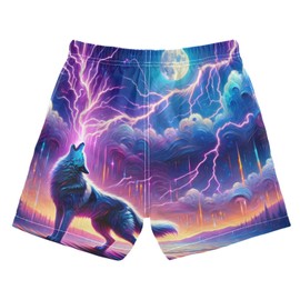 Boys Swim Trunks Wolf Howling in Moon Night Beach Board Shorts Quick Dry Swimsuit Toddler Kid Teen