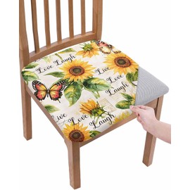 Rullikatlyi Sunflower Seat Covers for Dining Room Chair Set of 4, Summer Botanical Vintage Spring Floral Butterfly Stretch Cushion Cover Washable Kitchen Chair Covers, Chair Slipcovers Protector