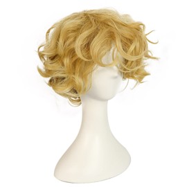 HUNIGIR Blonde Wig for Men Short Fluffy Blonde Wig Curly Male Wig Heat Resistant Synthetic Cosplay Costume Hair Wig (Blonde)