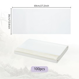 WEBEEDY 100 Sheets Raw Rice Paper, Chinese Japanese Calligraphy Xuan Paper Raw Rice Papers Sheets for Chinese Ink Wash Painting and Calligraphy Brush Art, 34 x 69 cm