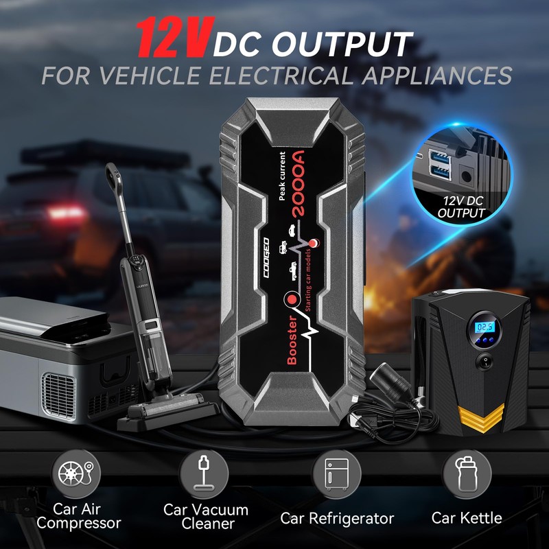 COOGEO Car Battery Jump Starter Portable, 2000A Jump Starter Battery