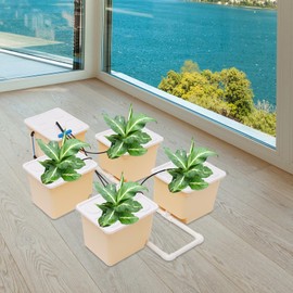 RocoReny 5 Buckets DWC Hydroponic System, 3 Gal Deep Culture Growing Kit with 4W Air Pump & Clay Pebbles, Air Stone and Water Level Device for Indoor/Outdoor Leafy Vegetables（White,Square Bucket）