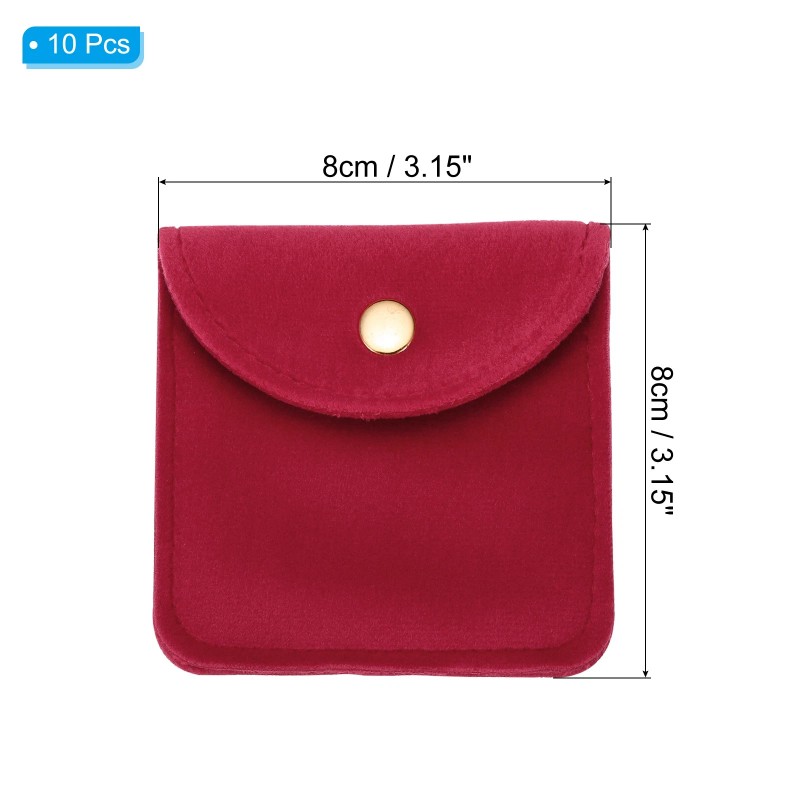 Zaplyte 10Pcs 8x8cm Jewelry Pouches with Snap Button Soft Storage