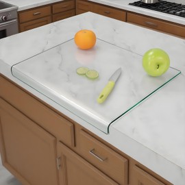 LANGBOHOS Glass Cutting board for Kitchen with Lip，Clear Cutting board for Countertop Protector，Non Slip，Heat Resistant，scratch-resistant (Clear-17 * 13.4in)