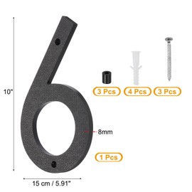 PATIKIL 10 Inch House Number, House Address Numbers Sign Large Floating Modern with Screws for Outside Door Wall Street, Black, 6